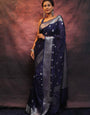 Enchanting Navy Blue Soft Silk Saree With Divine Blouse Piece