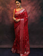 Mesmeric Red Soft Silk Saree With Alluring Blouse Piece