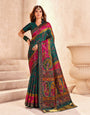 Improbable Dark Green Nylon Dola Pashmina Saree With Exemplary Blouse Piece