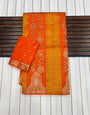 Vestigial Orange Soft Banarasi Tissue Silk Saree With Snazzy Blouse Piece
