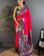 Flamboyant Dark Pink Paithani Silk Saree With Entrancing Blouse Piece