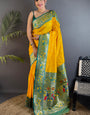 Quixotic Yellow Paithani Silk Saree With Ethereal Blouse Piece