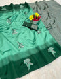 Cynosure Sea Green Soft Silk Saree With Embrocation Blouse Piece