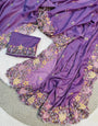 Divine Lavender Embroidery Work Georgette Saree With Efflorescence Blouse Piece