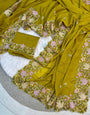Fugacious Mehndi Embroidery Work Georgette Saree With Sempiternal Blouse Piece