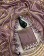Most Flattering Lavender Swarovski Work Fandy Silk Saree With Ideal Blouse Piece