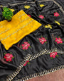 Flameboyant Black Embroidery Work Viscose Saree With Surpassing Blouse Piece
