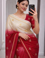 Elegant Beige and Maroon Banarasi Khadi Silk Saree With Gleaming Blouse Piece