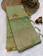 Scrupulous Pista Banarasi Dola Silk Saree With Stylish Blouse Piece