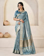 Vivacious Blue Zari Weaving Linen Silk Saree With Denouement Blouse Piece
