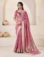 Bucolic Pink Zari Weaving Linen Silk Saree With Incomparable Blouse Piece