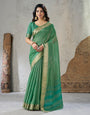 Ailurophile Green Zari Weaving Linen Silk Saree With Ethereal Blouse Piece