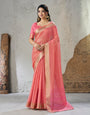 Ethnic Pink Zari Weaving Linen Silk Saree With Impressive Blouse Piece