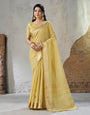 Tantalizing Yellow Zari Weaving Linen Silk Saree With Snappy Blouse Piece
