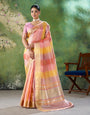 Jazzy Multicolor Zari Weaving Linen Silk Saree With Adorable Blouse Piece