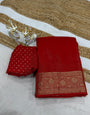 Exuberant Red Pure Zari Weaving Banarasi Silk Saree With Magnetic Blouse Piece