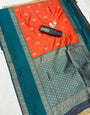 Breathtaking Orange Pure Zari Weaving Banarasi Silk Saree With Engrossing Blouse Piece
