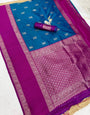 Innovative Rama Pure Zari Weaving Banarasi Silk Saree With Magnificat Blouse Piece