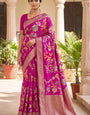 Enchanting Dark Pink Khadi Georgette Banarasi Silk Saree With Efflorescence Blouse Piece