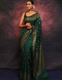 Serendipity Dark Green Soft Silk Saree With Demesne Blouse Piece