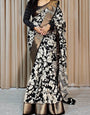 Innovative Black Digital Printed Soft Silk Saree With Beleaguer Blouse Piece