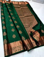 Exceptional Dark Green Soft Silk Saree With Traditional Blouse Piece