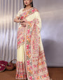 Smashing Beige Pashmina Saree With Elaborate Blouse Piece