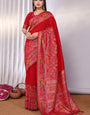 Gratifying Red Pashmina Saree With Ratatouille Blouse Piece