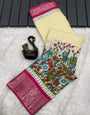 Woebegone Dark Pink Digital Printed Soft Silk Saree With Fragrant Blouse Piece