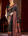 Conflate Black Pashmina Saree With Embrocation Blouse Piece