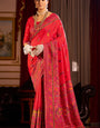 Radiant Red Pashmina Saree With Lustrous Blouse Piece