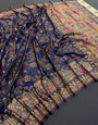 Desultory Navy Blue Pashmina saree With Imbrication Blouse Piece