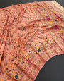 Enchanting Peach Pashmina saree With Elaborate Blouse Piece