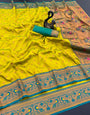 Proficient Mustard Paithani Silk Saree With Snappy Blouse Piece