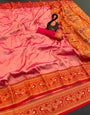 Staggering Peach Paithani Silk Saree With Quintessential Blouse Piece