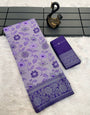 Classy Lavender Soft Banarasi Tissue Silk Saree With Tantalizing Blouse Piece