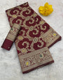 Unique Maroon Soft Banarasi Silk Saree With Ethnic Blouse Piece