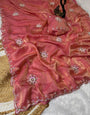 Chatoyant Pink Sequence Work Fandy Silk Saree With Petrichor Blouse Piece