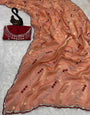 Energetic Orange Sequence Work Fandy Silk Saree With Entrancing Blouse Piece