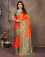 Sonorous Orange Soft Banarasi Silk Saree With Ravishing Blouse Piece