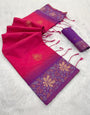 Grandiose Dark Pink Soft Banarasi Silk Saree With Serendipity Blouse Piece