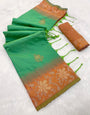 Brood Green Soft Banarasi Silk Saree With Desirable Blouse Piece
