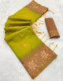 Magnetic Mehndi Soft Banarasi Silk Saree With Refreshing Blouse Piece