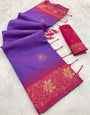 Prettiest Purple Soft Banarasi Silk Saree With Unique Blouse Piece