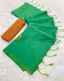 Proficient Green Soft Banarasi Silk Saree With Groovy Blouse Piece