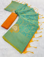 Lustrous Sea Green Soft Banarasi Silk Saree With Woebegone Blouse Piece