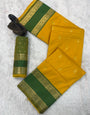 Attractive Yellow Soft Banarasi Kathpadar Silk Saree With Blooming Blouse Piece