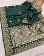 Excellent Dark Green Soft Silk Saree With Extraordinary Blouse Piece