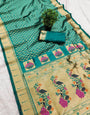 Fantabulous Rama Paithani Silk Saree With Charismatic Blouse Piece