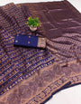 Beautiful Navy Blue Soft Silk Saree With Stunning Blouse Piece